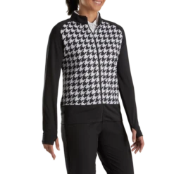 Full-Zip Houndstooth Print Mid-Layer Women